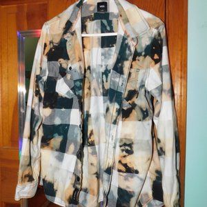 vintage vans off the wall flannel button up bleach tie dye unisex